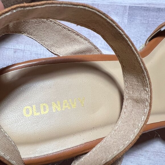 Old Navy Womens Cognac Cross Strap Wedge Sandals Size 11 Espadrille Heel - Picture 12 of 15